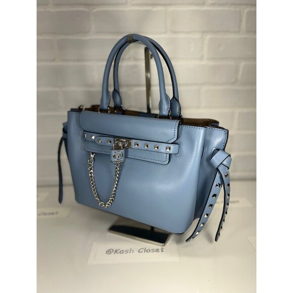 Michael Kors satchel hamilton legacy small studded leather belted purse chambray - Picture 5 of 12